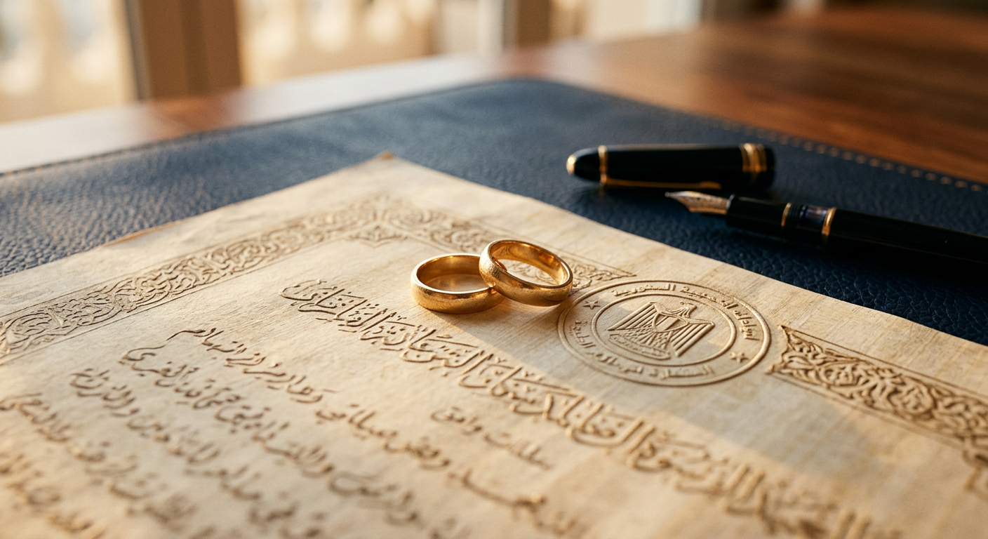 Official documents and a gold pen on a desk at a notary office